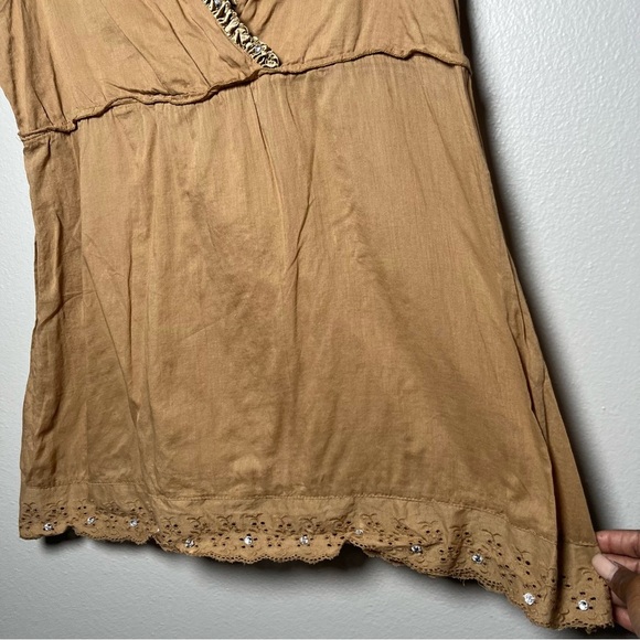 VTG Women Love Potion Babydoll Top XL Brown Ruffle Sequin‎ Trim Fairy Whimsical - Picture 5 of 8